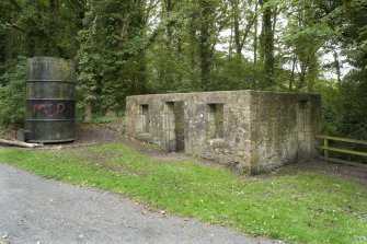 General view of James Watt's Cottage, Kinneil, Bo'ness, taken from the North-East. This remains of this small building are situated to the South-West of Kinneil House. This photograph was taken as part of the Bo'ness Urban Survey to illustrate the character of the Kinneil Area of Townscape Character.