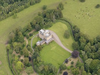 Oblique aerial view of Caprington Castle, taken from the WSW.