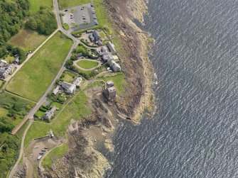 Oblique aerial view of Portencross Castle, taken from the NW.