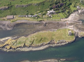 Oblique aerial view of Little Cumbrae Castle, taken from the ESE.