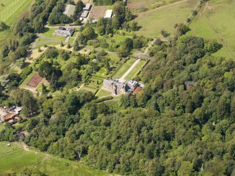 General oblique aerial view of Kelburn Castle and policies, taken from the SE.