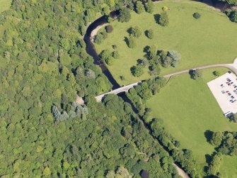 Oblique aerial view of Inveraray Castle garden bridge, taken from the W.