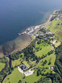 General oblique aerial view of Inveraray and Inveraray Castle, taken from the NNW.