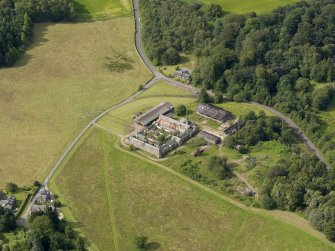 Oblique aerial view of Keir House Home Farm, taken from the SE.