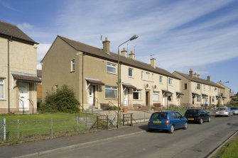 Street view showing the West end of Douglas Drive, Bo'ness, centred on Nos 9-15, taken from the West. This photograph was taken as part of the Bo'ness Urban Survey to illustrate the character of the Forthview and Grahams Crescent Area of Townscape Character.