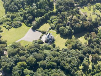 Oblique aerial view of Logan House and gardens, taken from the NW.