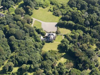 Oblique aerial view of Logan House and gardens, taken from the WSW.