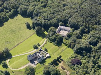 Oblique aerial view of Lochnaw Castle, taken from the N.