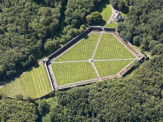 Oblique aerial view of Lochnaw Castle walled garden, taken from the N.