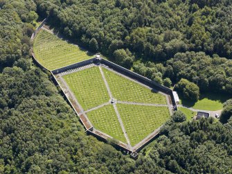 Oblique aerial view of Lochnaw Castle walled garden, taken from the NW.