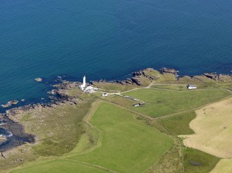 General oblique aerial view of Corsewall Lighthouse, taken from the SSW.