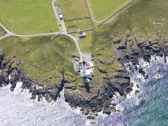 Oblique aerial view of Corsewall Lighthouse, taken from the NNW.