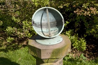 Detail of sundial on lawn to west of Pitscandly House.