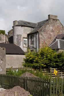 General view of Watergate, Rothesay, Bute, showing rear stair tower of tenements on Guilford Square