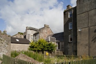 General view of Watergate, Rothesay, Bute, showing rear stair tower of tenements on Guilford Square