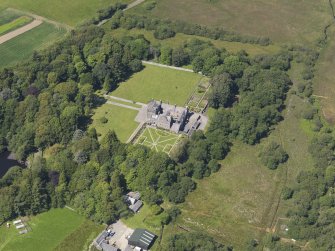 Oblique aerial view of Old Place of Mochrum, taken from the SSE.