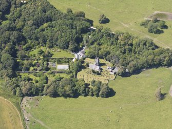 Oblique aerial view of Glasserton Parish Church, taken from the SE.