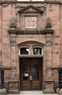 Detail of main entrance of Arthurstone Terrace Public Library, Dundee, taken from the SSE.