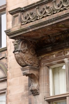 Detail of stone carving on balcony support of Arthurstone Terrace Public Library, Dundee, taken from the SE.