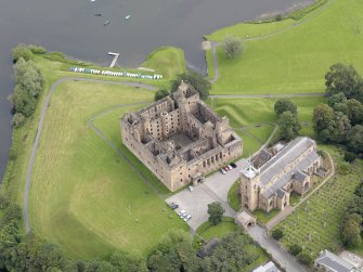 Oblique aerial view of Linlithgow Palace, taken from the SSW.