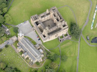 Oblique aerial view of Linlithgow Palace, taken from the SE.