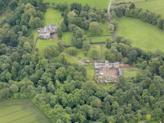 Oblique aerial view of Carriden House and stables, taken from the WNW.