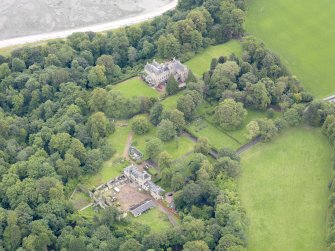 Oblique aerial view of Carriden House and stables, taken from the SW.