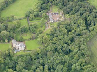 Oblique aerial view of Carriden House and stables, taken from the NNE.