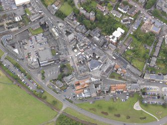 General oblique aerial view of Bo'ness town centre, taken from the WNW.