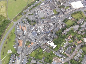 General oblique aerial view of Bo'ness town centre, taken from the SSW.