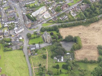 Oblique aerial view of Larbert Old Church, taken from the W.