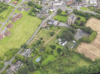 Oblique aerial view of Larbert Old Church, taken from the SW.