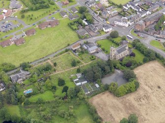 Oblique aerial view of Larbert Old Church, taken from the SSW.