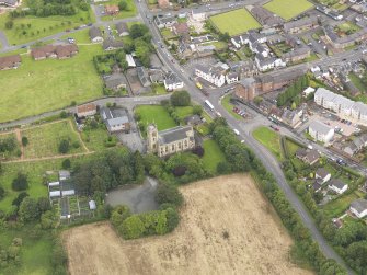 Oblique aerial view of Larbert Old Church, taken from the S.