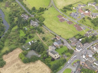 Oblique aerial view of Larbert Old Church, taken from the SE.
