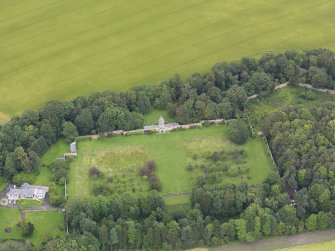 Oblique aerial view of Dunmore Park, centred on The Pineapple, taken from the SSE.