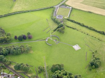 Oblique aerial view of Bannockburn Heritage Centre, taken from the NNE.