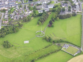 Oblique aerial view of Bannockburn Heritage Centre, taken from the W.