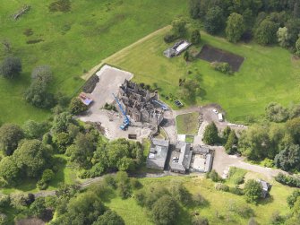 Oblique aerial view of Argaty House and stables, taken from the NNE.