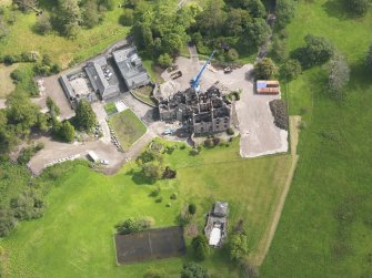 Oblique aerial view of Argaty House and stables, taken from the WSW.