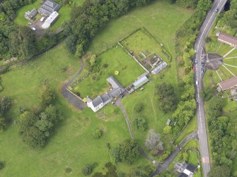 Oblique aerial view of Old Newton House, Doune, taken from the ESE.
