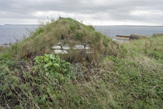 View looking across the turfed roof of the ice house, taken from N