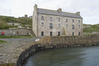 View of Keiss harbour warehouse, taken from SSW