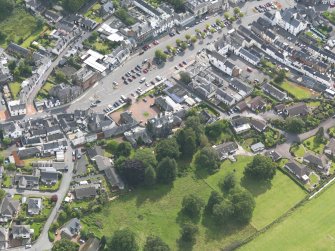 Oblique aerial view of High Street, centred on Moffat House, taken from the WNW.