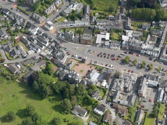 Oblique aerial view of High Street, centred on Moffat House, taken from the SW.