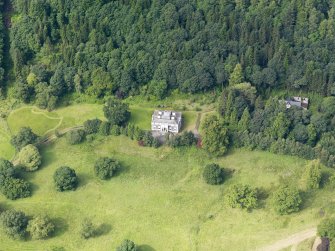 Oblique aerial view of Craigielands House and stables, taken from the ENE.