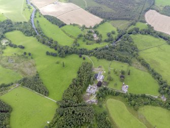 General oblique aerial view of Jardine Hall and Spedlin's Tower, taken from the NE.