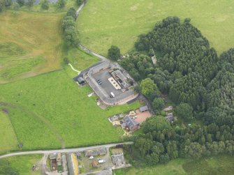 Oblique aerial view of Halleaths Stables, taken from the WNW.