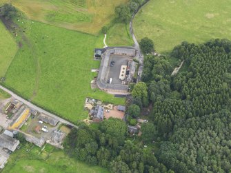 Oblique aerial view of Halleaths Stables, taken from the SW.