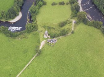 Oblique aerial view of Gilnockie Tower, taken from the SSW.